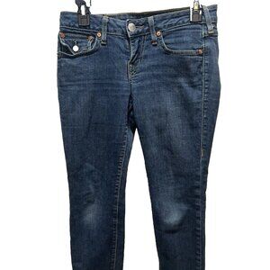True Religion Jeans Womens Size 27 Legging Medium Wash Blue 28x27 Made In USA
